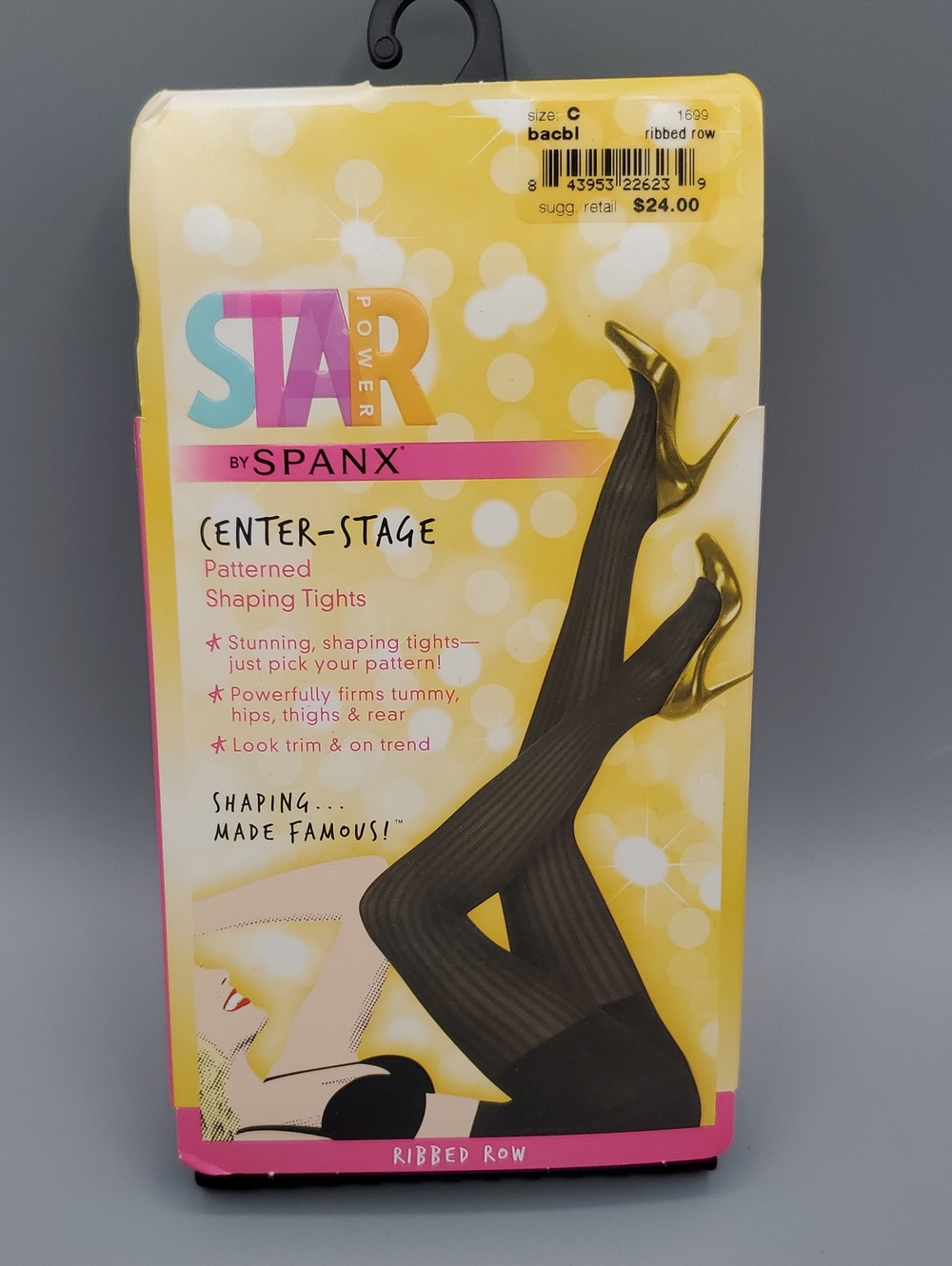Star by Spanx Black Ribbed Bow Patterned Shaping Tights | NWT | Size C & D